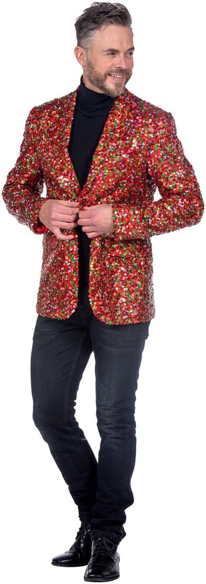 Pailletten Blazer Heren Rood/Groen - Maat M