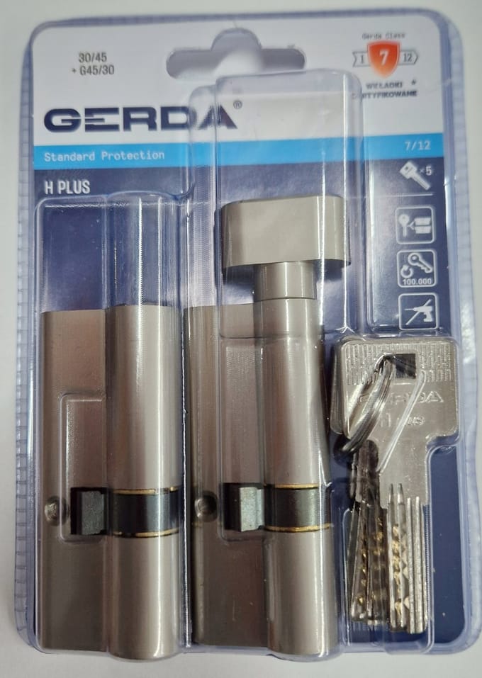 Gerda H Plus Cilinder 45/30 + 30/45 Nikkel - Eén sleutelsysteem