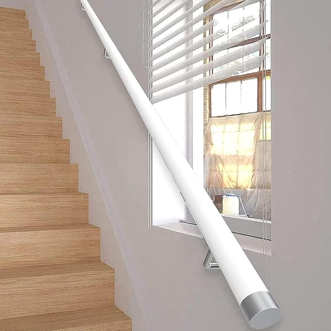 Houten trapleuning - Muurbevestiging leuning - Veilig traplopen - Massief hout design - 280 cm - Wit