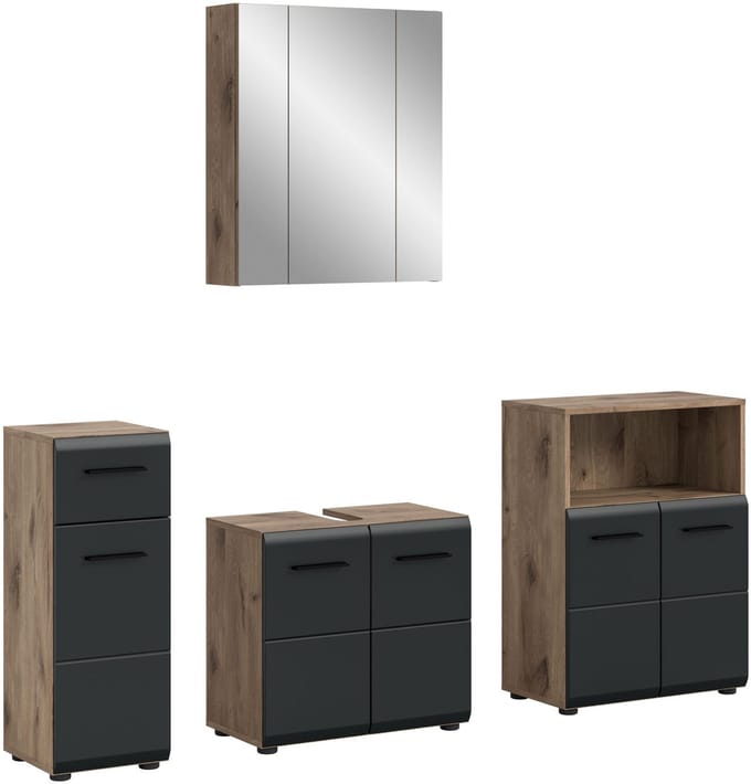Moderne 4-delige badcombinatie - Zwart mat en Nox Oak - 180 cm breed