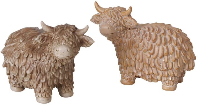Boltze - Beeld - Sculptuur - Schotse Hooglander - Set van 2 - Polyresin - 9x13x18cm