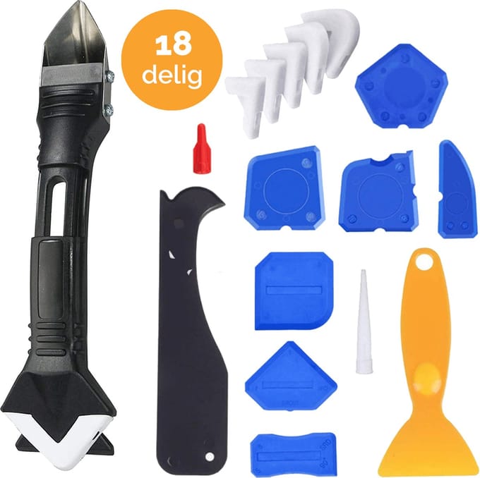 Kit Schraper set – 18 delig - Kitspatel – Kit Tool – Siliconen Verwijderaar – Kitstrijker – Kitverwijderaar Afstrijkrubber