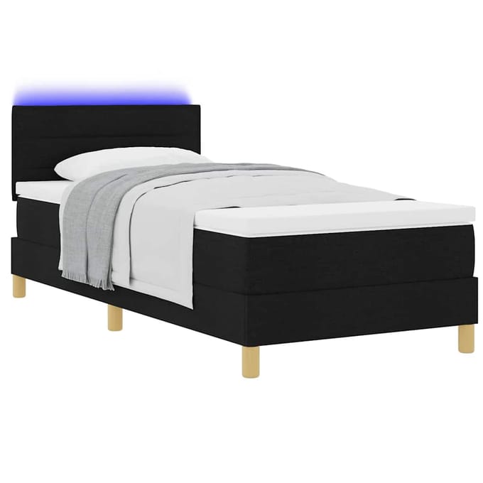 vidaXL - LED - Box - Spring - Bed - met - hoofdeinde - Zwart - 100 - x - 200 - cm - Stof