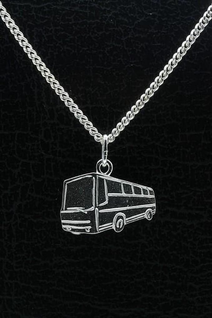 Zilveren Autobus ketting hanger - 1