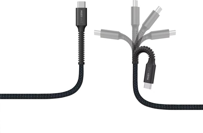 Musthavz- 100W USB-C naar USB-C onbreekbare kabel gemaakt met Kevlar, 100 cm - met kabel clip