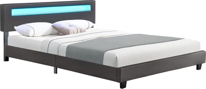 Gestoffeerd bed Paris - 160 x 200 cm - Donkergrijs - LED Verlichting