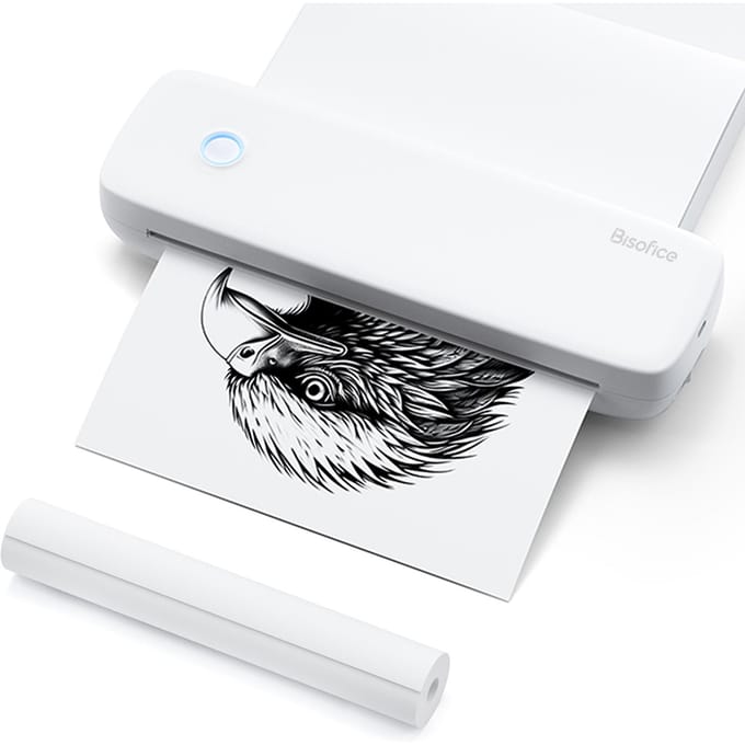 Bisofice A4 draagbare thermische transferprinter Draadloos en USB-verbinding Verbinding maken met mobiele computer wit