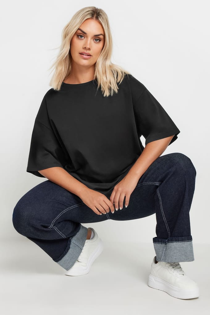 Yours Oversized Katoenen Tshirt In Zwart Size 48