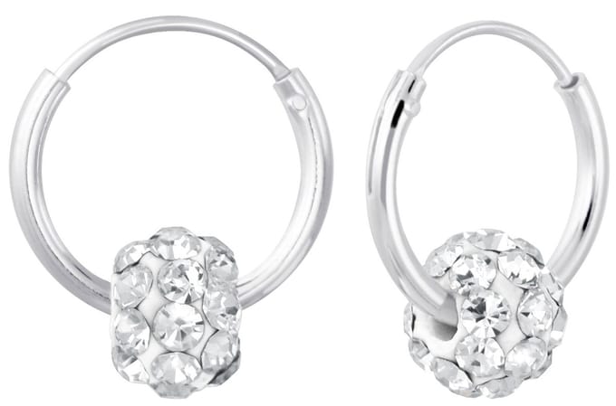 Joy|S - Zilveren Bal kristal oorbellen - oorringen - wit kristal