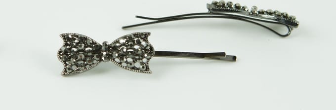 Schuifspelden grijze strik strass