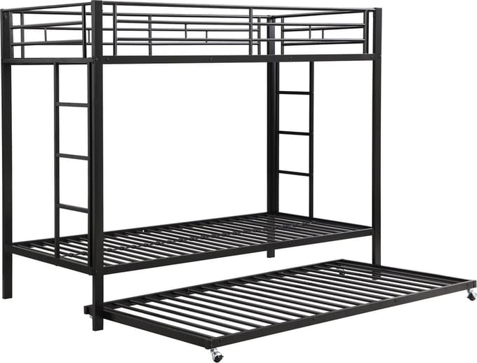Stapelbed 90 x 200 cm met metalen frame jeugdbed met uitschuifbed