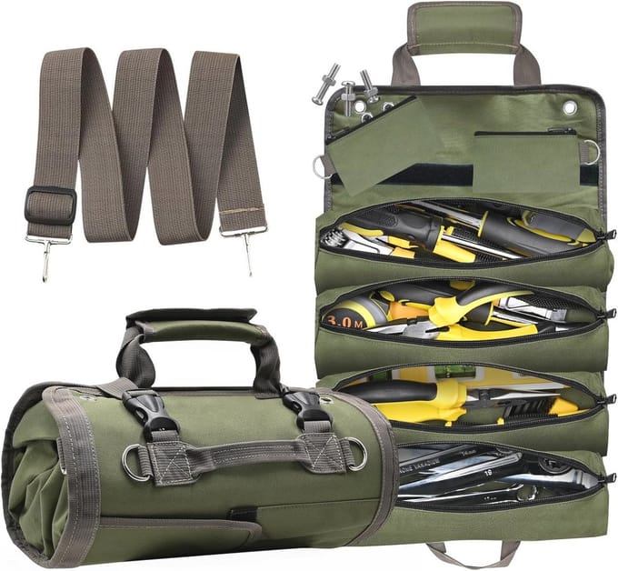 Stevige Roll Up Tool Bag met 4 Vakken en 2 Afneembare Zakjes