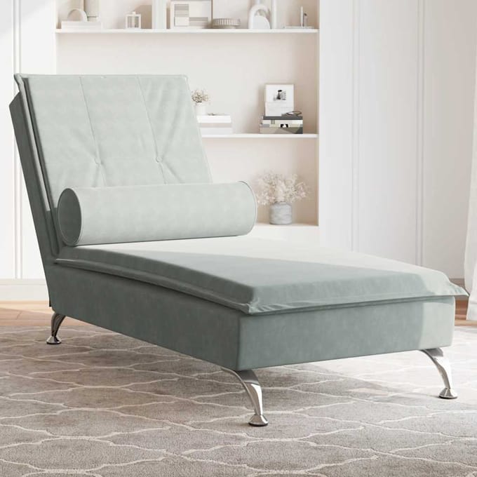 vidaXL - Massage - chaise - longue - met - bolster - fluweel - lichtgrijs