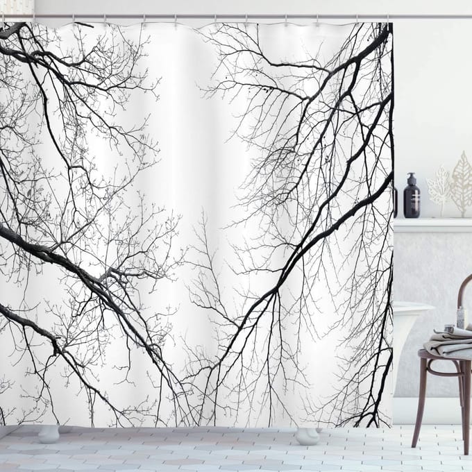 ABAKUHAUS Bos douchegordijn – 175x220 cm – 100% Polyester – zwart-wit