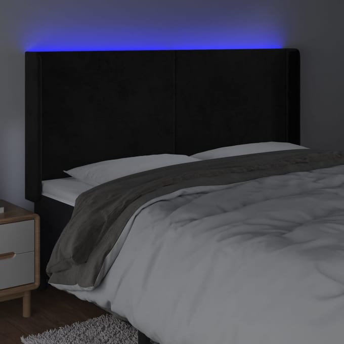 vidaXL - Hoofdbord - LED - 163x16x118/128 - cm - fluweel - zwart