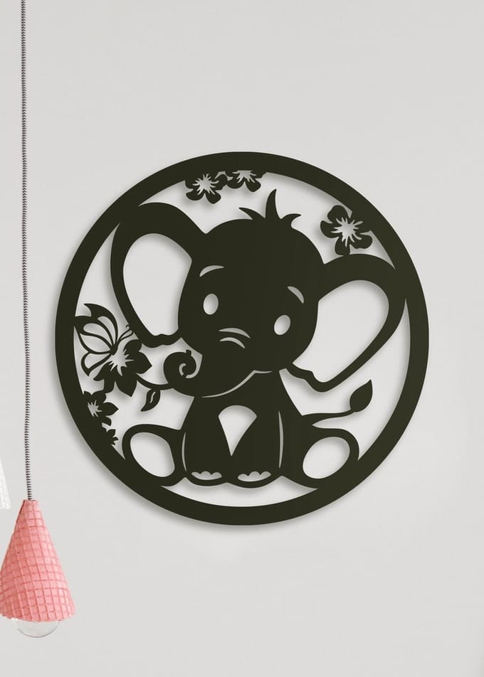 Wanddecoratie Kinderen | Olifant rond - L (60x60cm)