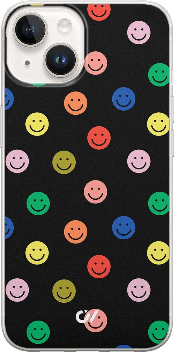 Hoesje geschikt voor Apple iPhone 14 - Retro Smileys - - Zwart - Apple - Casevibes
