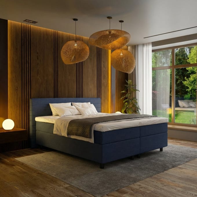 Mörgenn Boxspring Horizon - Pocketvering - 9-Baans Hoofdbord - Donkerblauw - 100 x 220