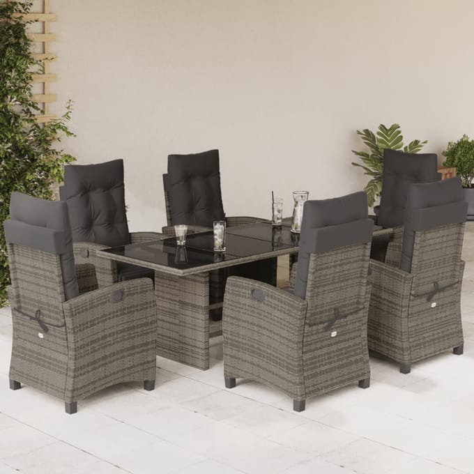 vidaXL - 7-delige - Tuinset - met - kussens - poly - rattan - grijs