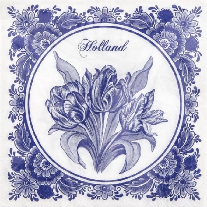 PPD -  servetten - Delfts blauw - tulpen- souvenirs -  33 x 33