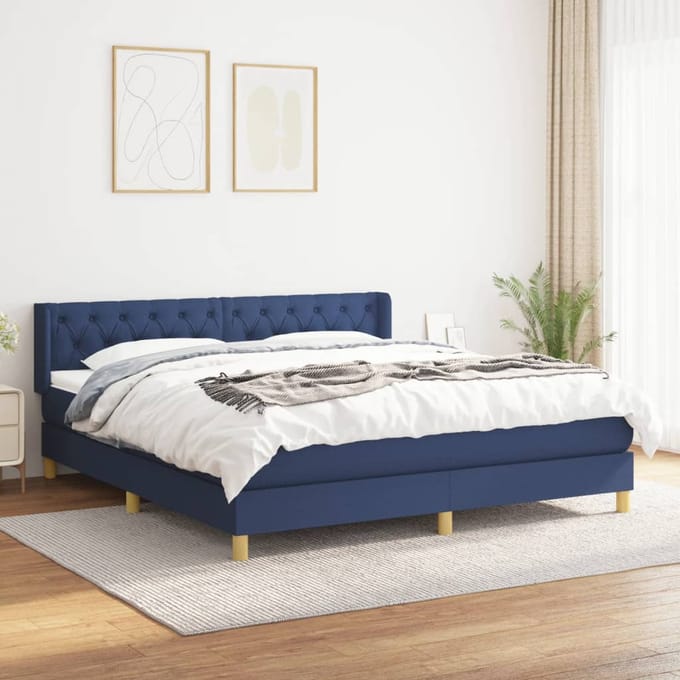 vidaXL - Boxspring - met - matras - stof - blauw - 160x200 - cm