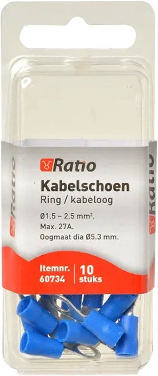 Ratio Kabelschoen Ring/kabeloog 1.5-2.5mm² - 5mm - Blauw - 10st in blister