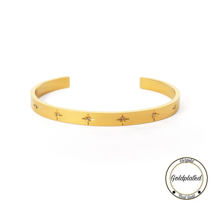 Borasi Bangle Armband Met Sterretjes | Goudkleurig | 6 CM | RVS | Dames Sieraden |