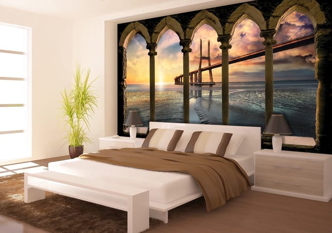 Columns City Bridge Portugal Sunset Photo Wallcovering