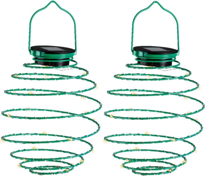 Lumineo Hanglamp - 2x - solar verlichting - groen - D16 cm - metaal - tuinverlichting