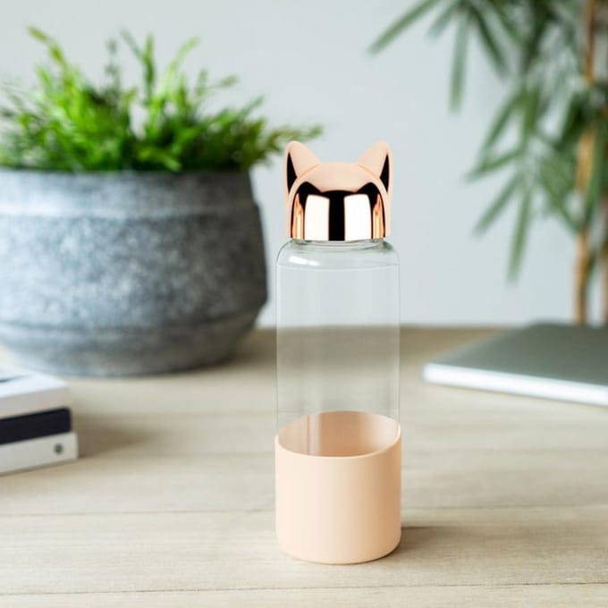 Balvi Drinkfles Cat 350 Ml Glas Transparant/roségoud