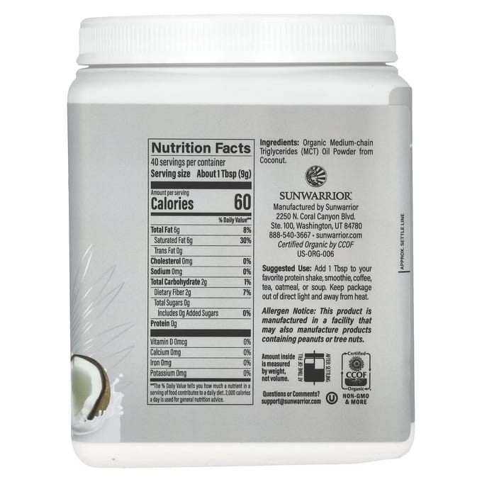 Sunwarrior, Sport, Poudre d'huile MCT activée, sans saveur, 12,7 oz (360g)