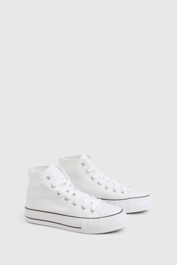 boohoo Dames High Top Platform Vetersneuveren | Wit | Maat: 37