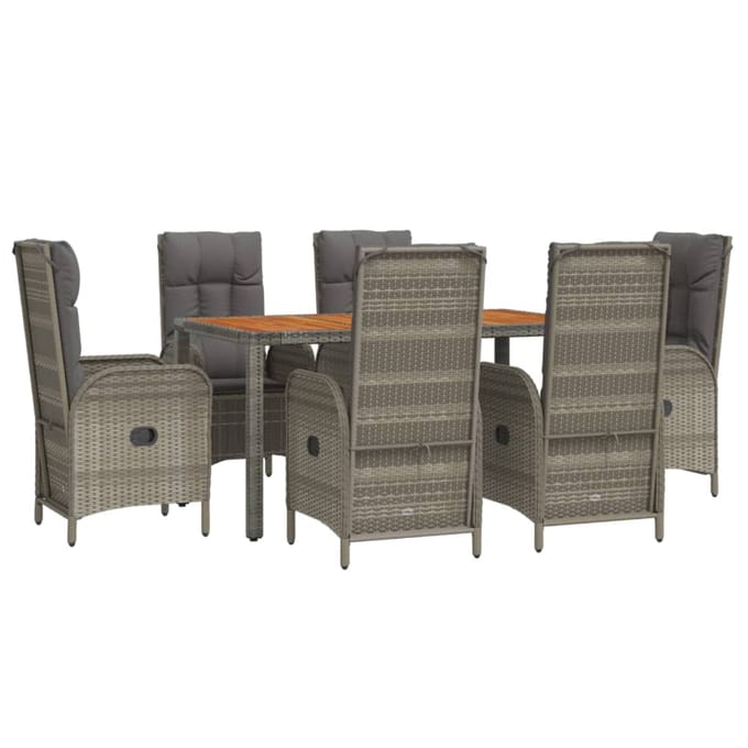 vidaXL - 7-delige - Tuinset - met - kussens - poly - rattan - grijs