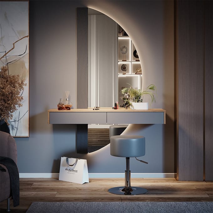 Vicco Melisa Kaptafel – 120 cm met verlichting en kruk Grijs