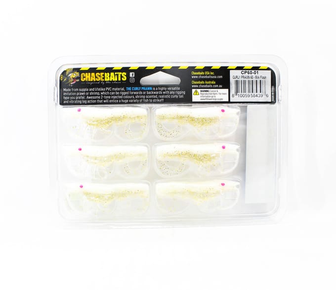 Chasebaits Curly Prawn 60 mm Zinkende Lure 6 per Pakket Milk Flash (4396)