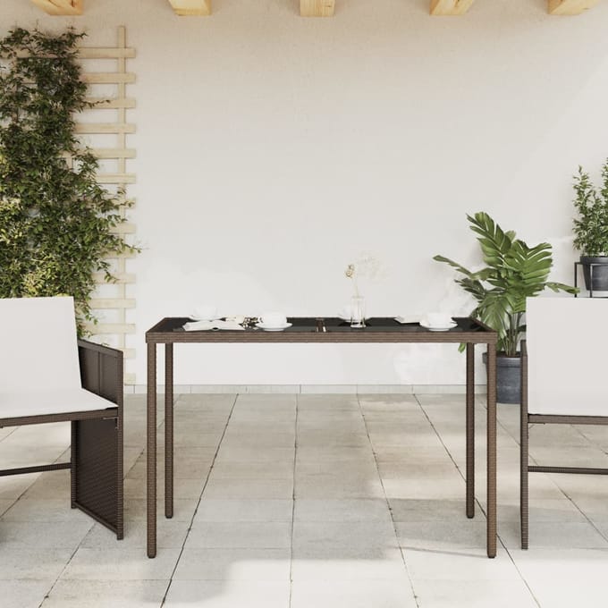 vidaXL - Tuintafel - met - glazen - blad - 115x54x74 - cm - poly - rattan - bruin