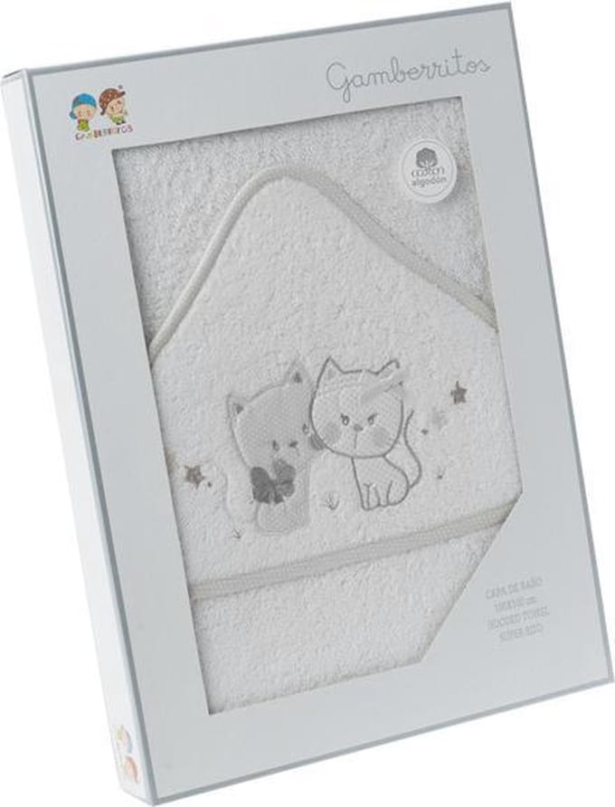 Gamberritos Badcape Katjes 100 X 100 Cm Katoen Wit/grijs