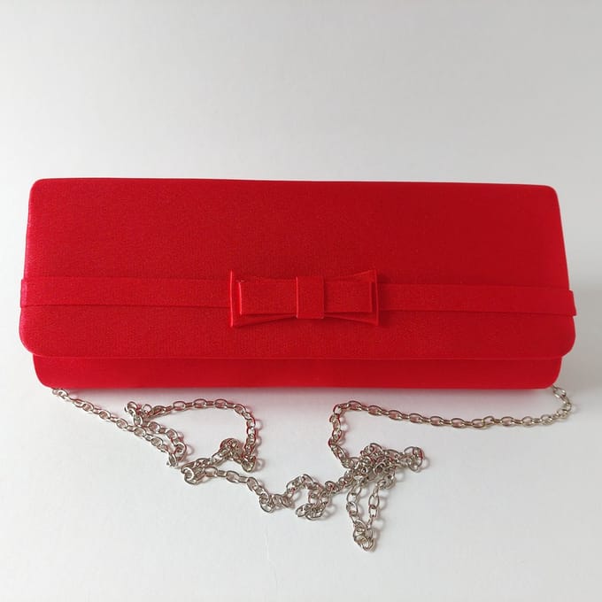 Clutch Dames - Rood Satijn met Strikje - Envelop Avondtas - lang werp vorm