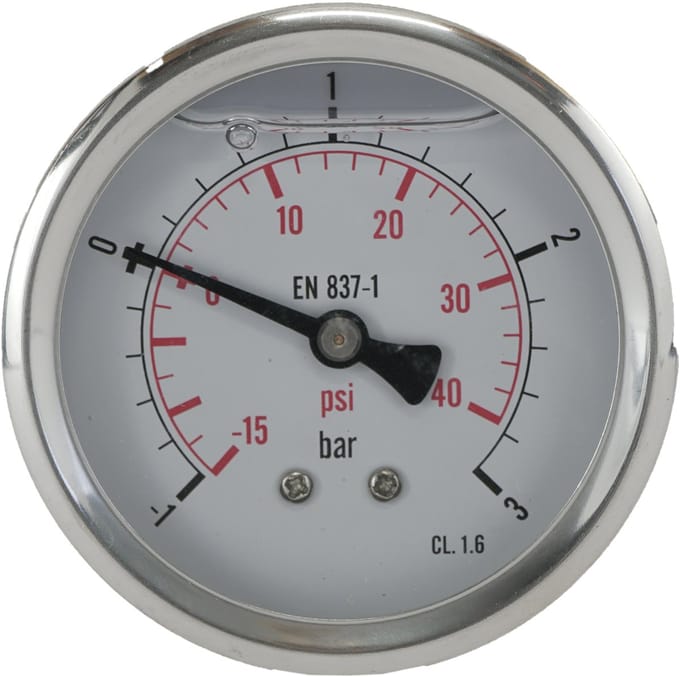 -1..3 Bar Glycerine Manometer Achteraansluiting RVS/Messing 63 mm Klasse 1.6 - ML-1363SHG