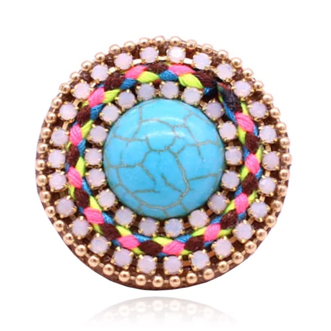 Handgemaakte verstelbare Ibiza ring multicolor met turkoois leer en touw