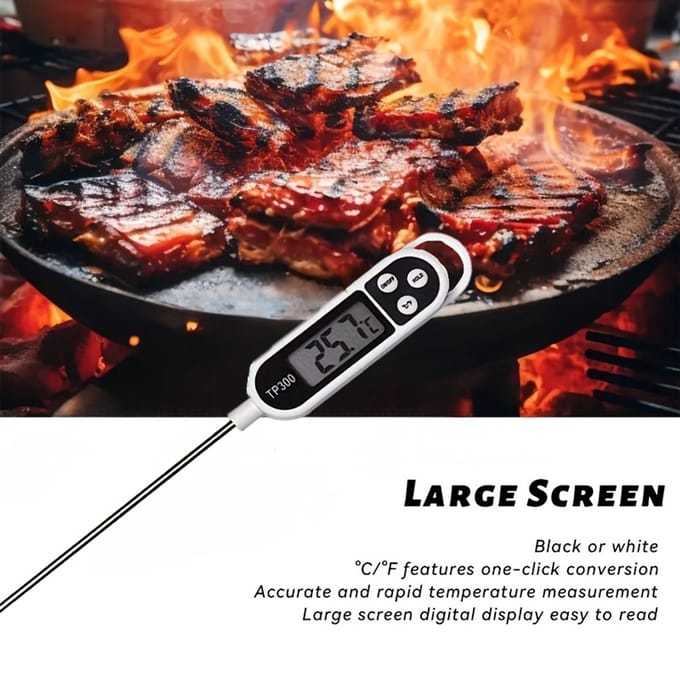 Livé® Digitale Vleesthermometer – LCD Scherm – Direct Afleesbaar – RVS Sonde – BBQ Grill Oven Koken