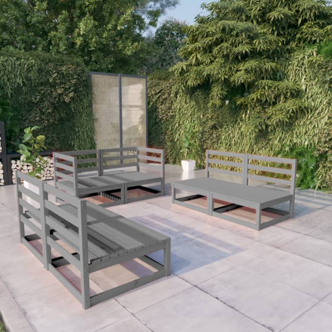 vidaXL - 6-delige - Loungeset - massief - grenenhout - grijs
