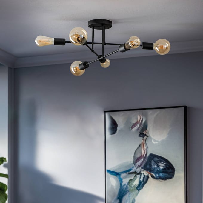 HELAM Plafondlamp Cambridge, 6-lamps, zwart