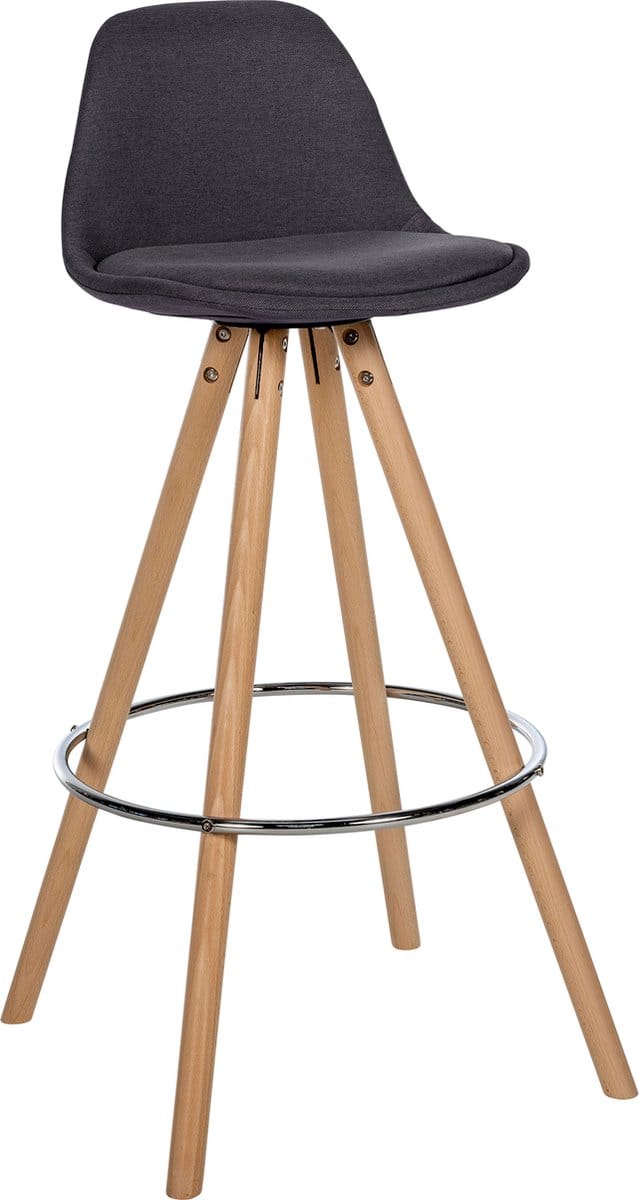 CLP Corbin Barkruk - Met rugleuning - Hout rond frame - Stof - natura/donkergrijs