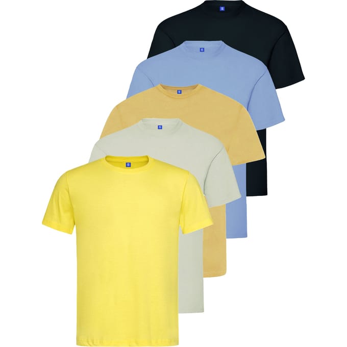 Kruze Heren Crew Neck T-Shirts (5 Pack) - NVY/GRY/SKY/YLW/BEIGE