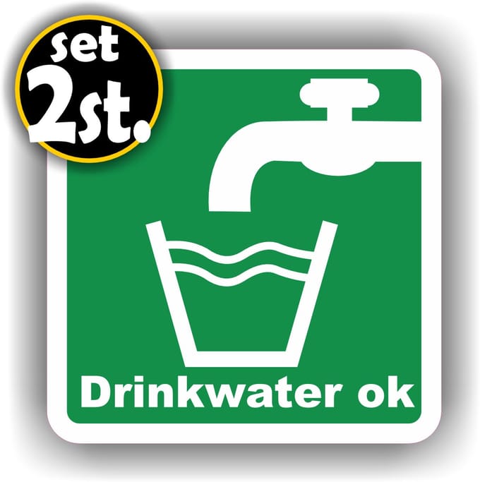 Jerma - Drinkwater oké - Sticker – Set van 2 st - 14 x 14 cm - Zelfklevend - Weerbestendig - Vinyl