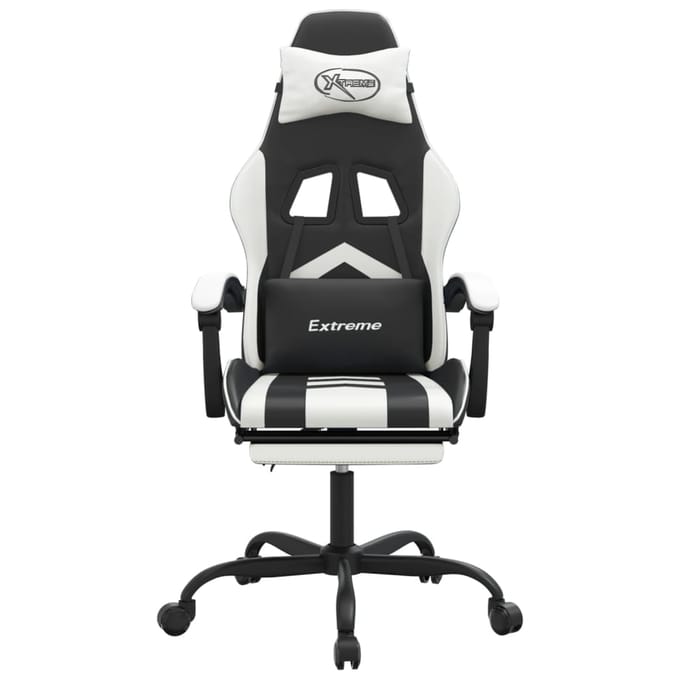 vidaXL - Gamestoel - met - voetensteun - kunstleer - zwart - en - wit