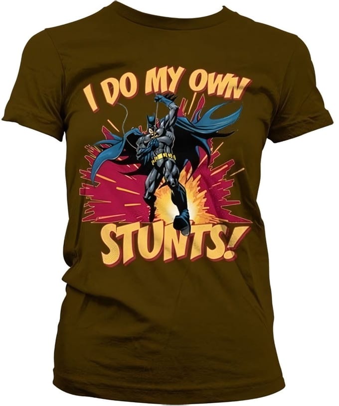 Batman I Do My Own Stunts Girly T-shirt voor dames, bruin