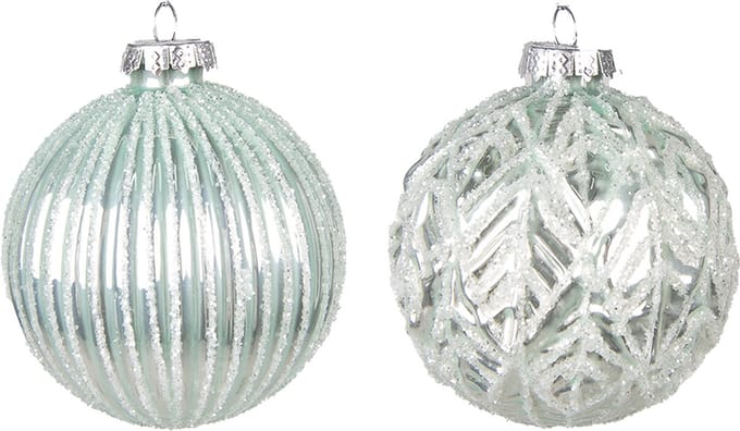 Clayre & Eef Kerstbal Set van 2 Overig Ø 8 cm Groen Glas Kerstballen