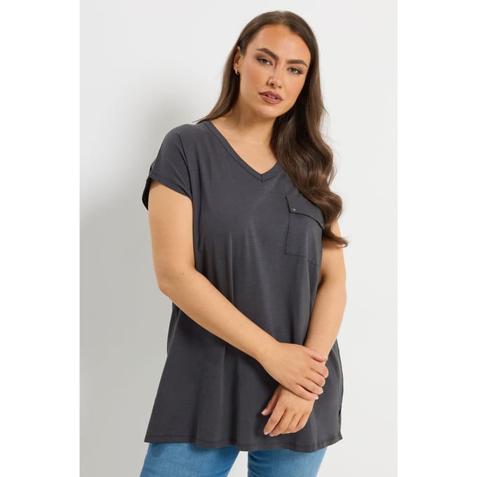 Yours Antracietgrijs Tshirt Met Borstzak Size 42